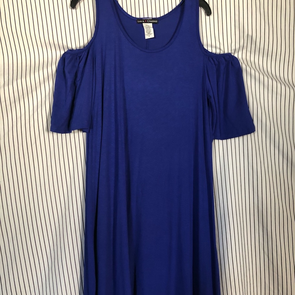 Navy blue midi dress.